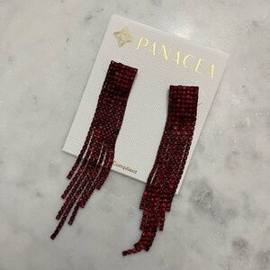 Panacea Red Crystal Earrings Pave Curtain Fringe Shiny Rhinestone Jewelry New